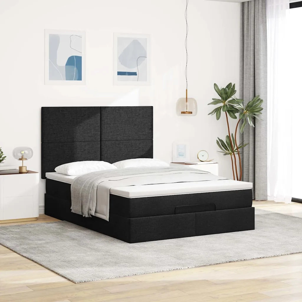 Struttura Letto Pouf con Materasso Nero 140x190 cm in Tessuto 3313922