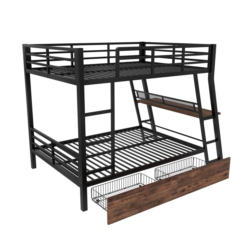 Letto a soppalco 140x200 cm in metallo e MDF; con scrivania; LED; cassetti; nero