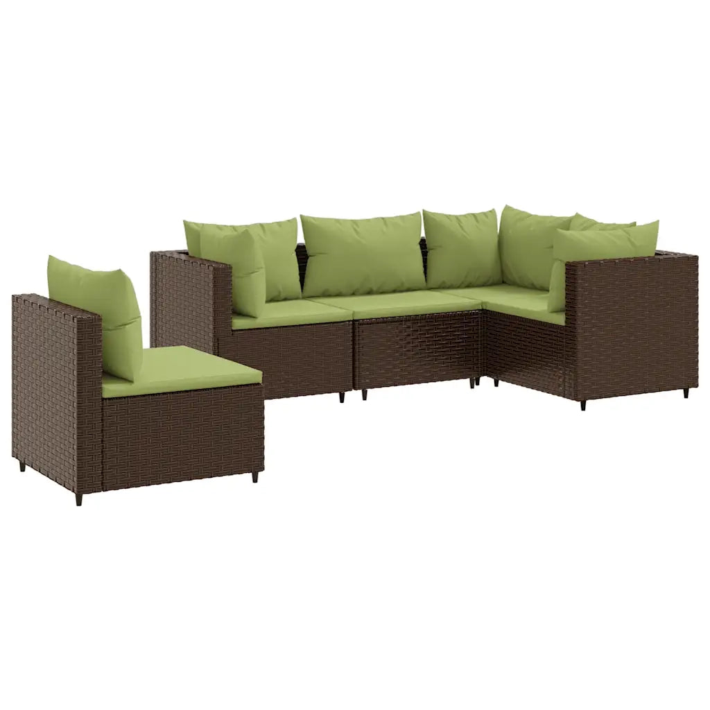 vidaXL Set Divani da Giardino 5 pz con Cuscini Marrone in Polyrattan