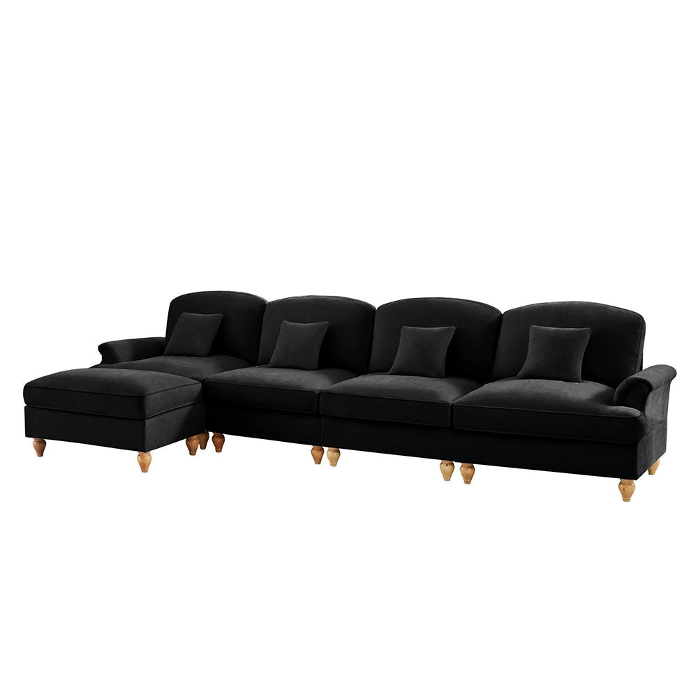 Divano modulare a L - Xylo - 4 posti, chenille, stile classico, nero