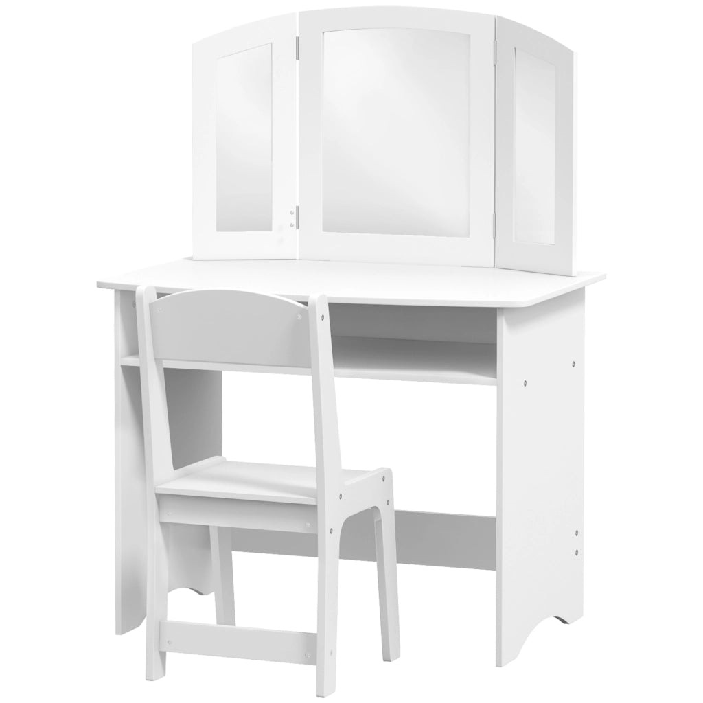 Tavolo trucco bambini con specchio triplo e sedia ¨C zephmum ¨C bianco