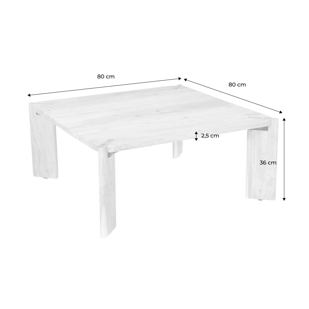 Tavolino esotico quadrato in legno massello, 80cm, noce