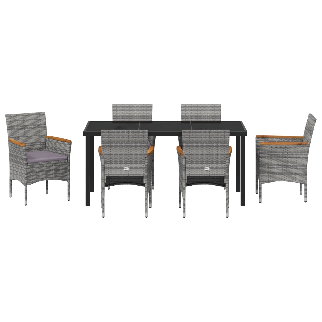 Set da Pranzo da Giardino 7 Pezzi Grigio Rattan in Poliestere