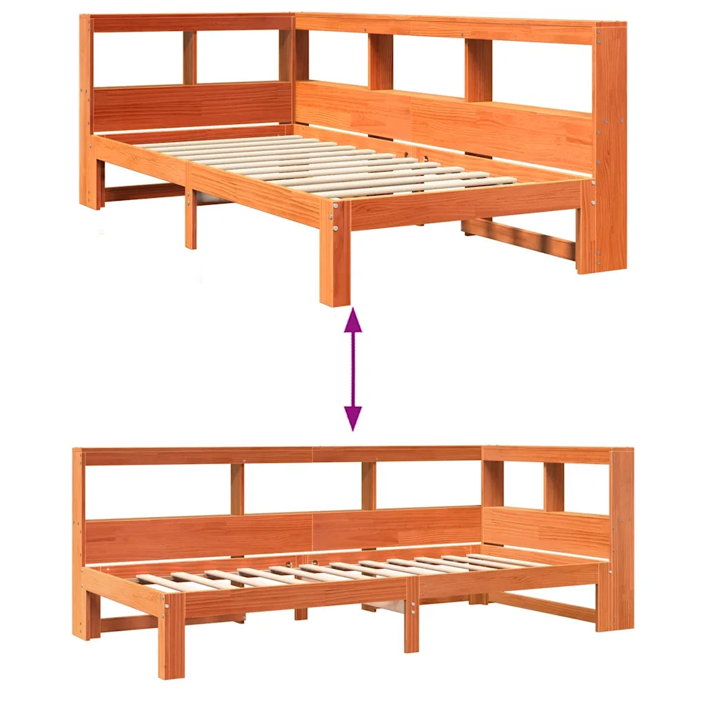 Letto Libreria senza Materasso Marrone Cera 90x190 cm in Pino 3324405