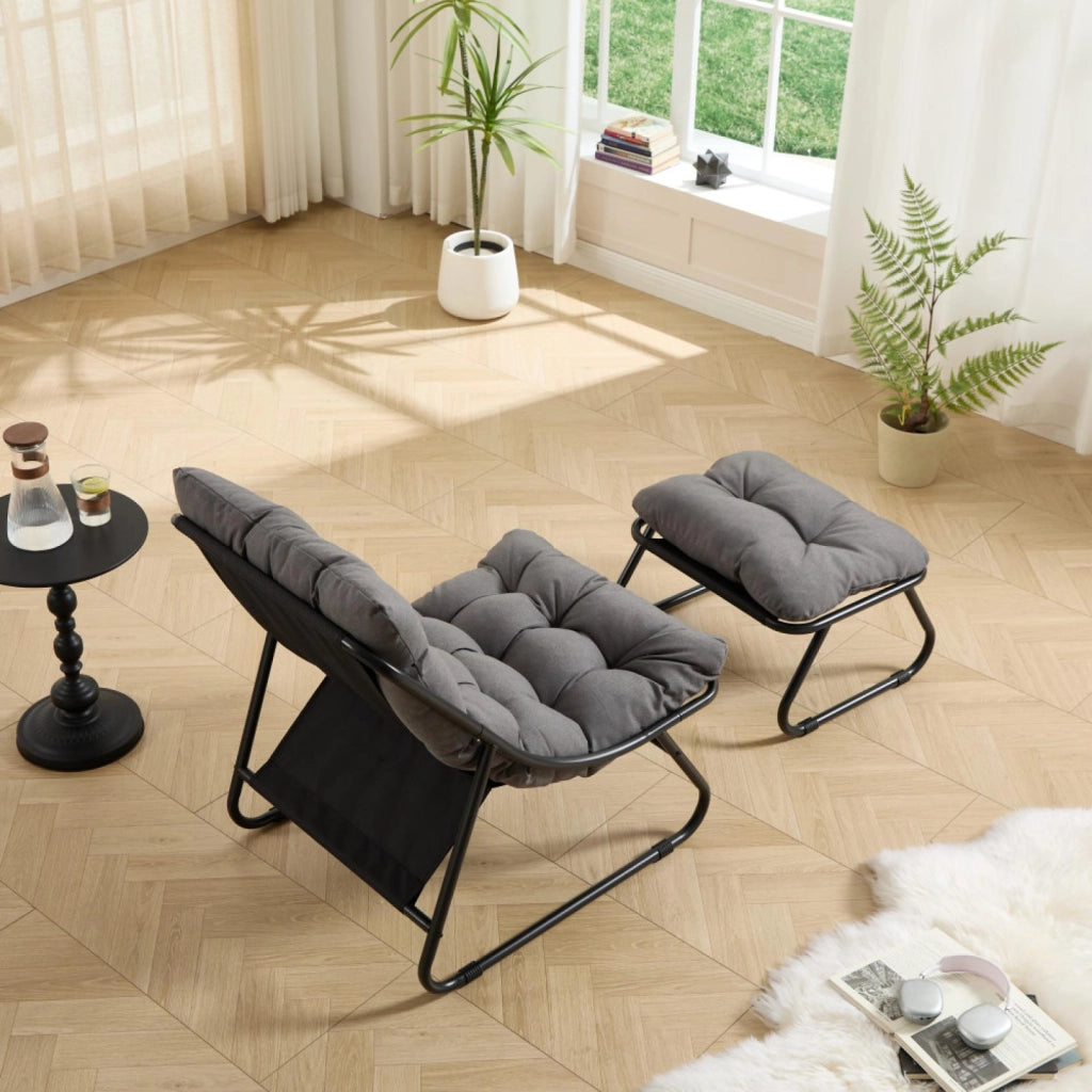 Sdraio, sedia da relax, con poggiapiedi, senza braccioli, grigio