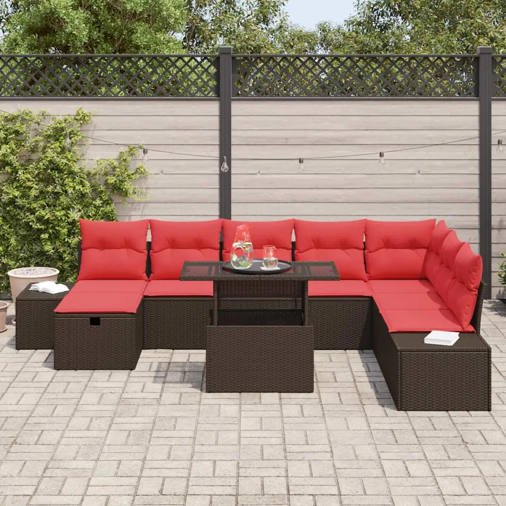 Set Divano da Giardino 9 pz Marrone polyrattan 3361233
