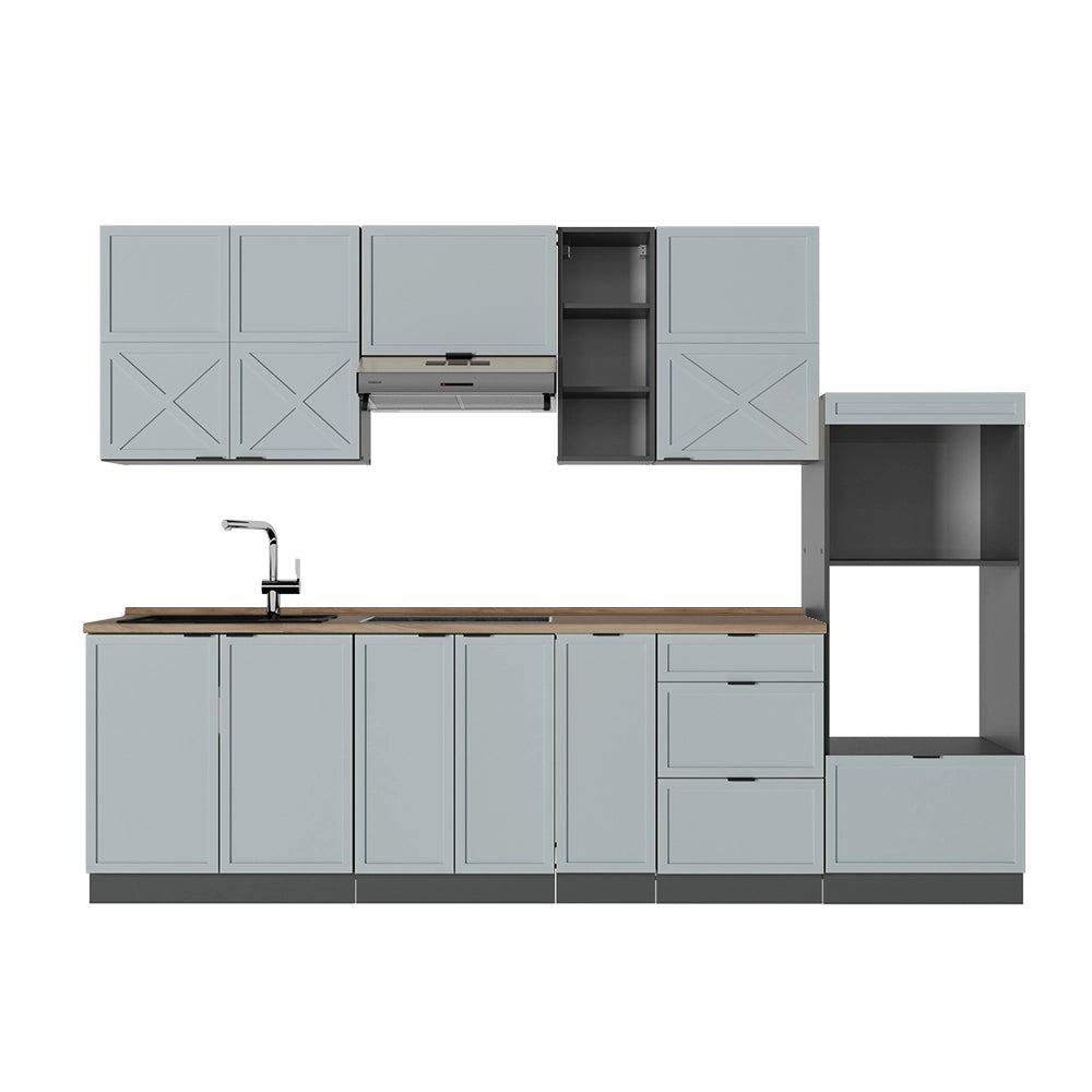 Cucina componibile Fame-Line Blu-grigio chiaro/Antracite 280 cm, PL Rovere Vicco