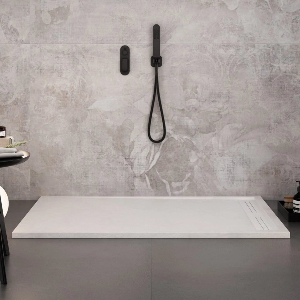 Piatto doccia in marmo resina bianco pietra cemento grid, misura 80x110
