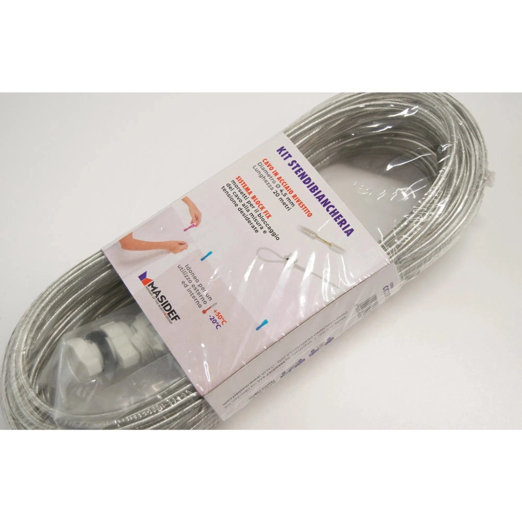 KIT CAVO STENDIBIANCHERIA 4,5MM 20M CON 2 MORSETTI
