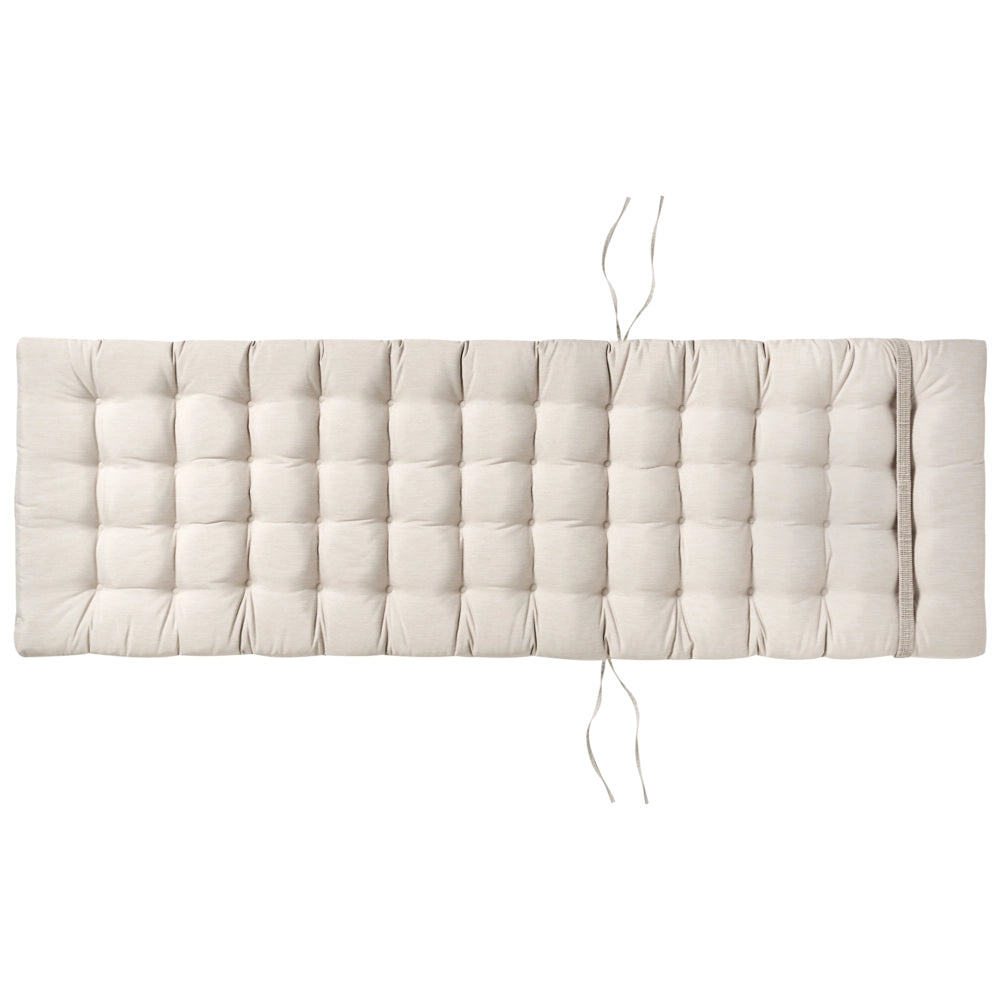 Lettino da giardino in legno chiaro di acacia con cuscino beige chiaro reclinabile su ruote con tavolino