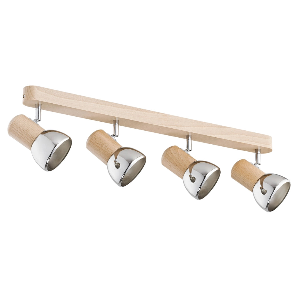 Plafoniera spot in legno e cromo 4xE27 regolabile SPIRO