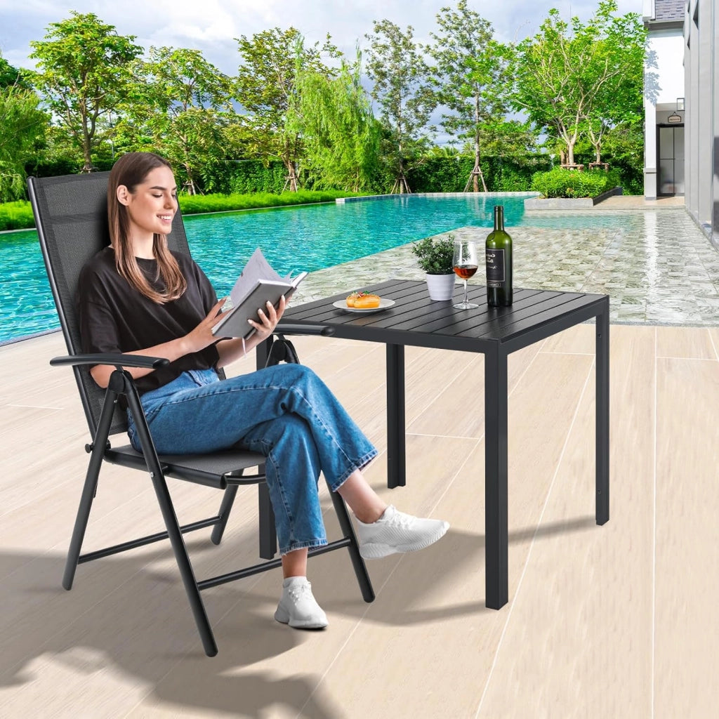 Sedia Pieghevole da Esterno, 2 Sedie da Giardino in Alluminio, Regolabili in 7 Direzioni con Braccioli, Traspiranti, Sedie da Campeggio, Sedie da Balcone, 65 x 52 x 107 cm