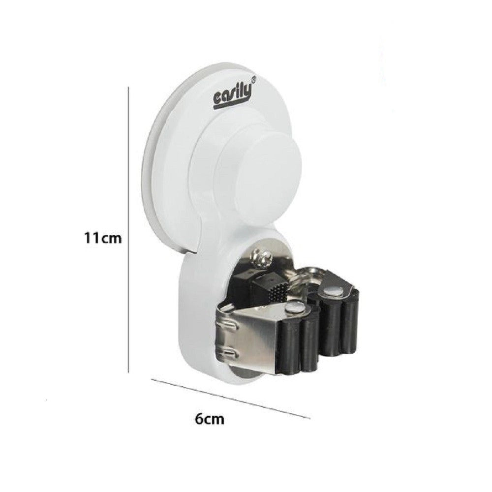 Trade Shop - Porta Scopa Gancio Per Scope A Ventosa Supporto Parete Appendiscopa 11x6cm 59556 -