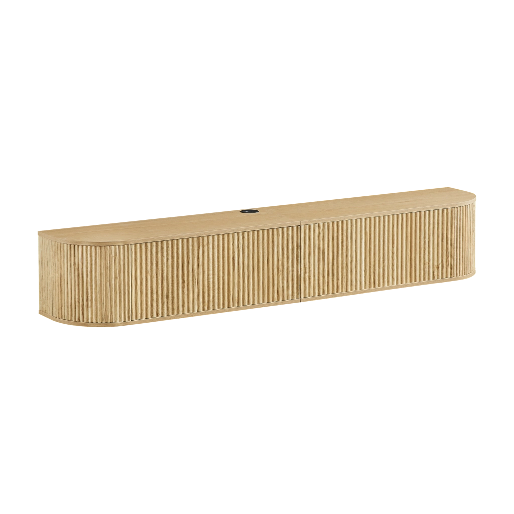 Mobile porta TV sospeso con 2 ante e passacavi, per soggiorno, in truciolare e MDF, naturale, 180 × 32 × 30 cm
