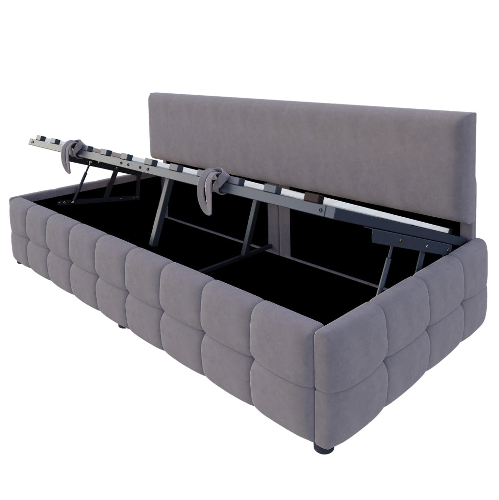 Letto singolo imbottito 90x200 cm con contenitore idraulico e schienale