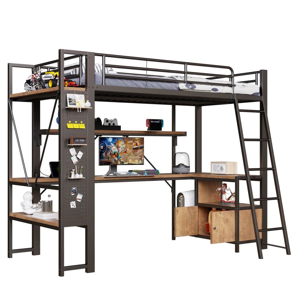 LETTO a soppalco 90x200 cm Metallo Nero con scrivania LED USB