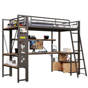 LETTO a soppalco 90x200 cm Metallo Nero con scrivania LED USB