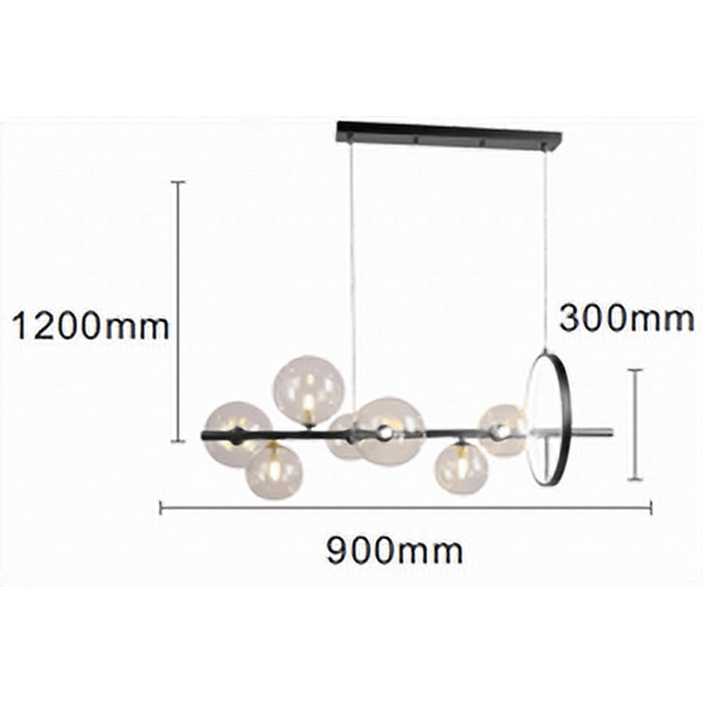 Trade Shop - Lampadario Moderno A Sospensione Nero 7 Sfere G9 Bolle In Vetro Con Cerchio 71676 -