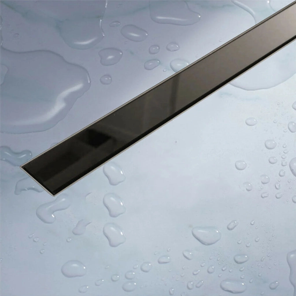 Canalina di scarico doccia in acciaio inox con cover vetro nero 60 cm mod. Glass