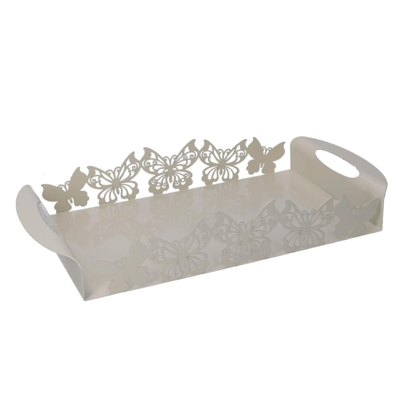 Vassoio metallo farfalla crema rettangolare cm 41x20h6,5