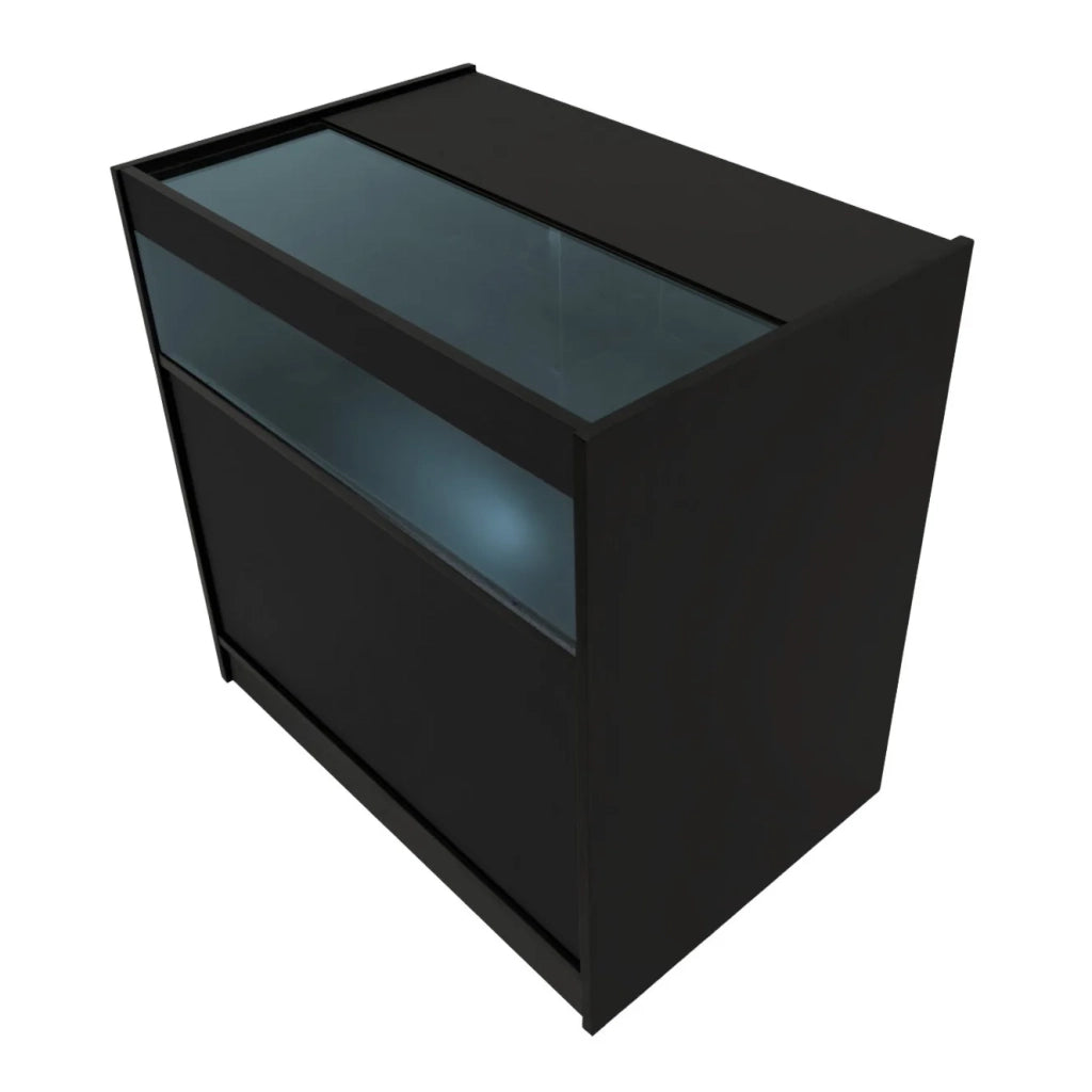 Bancone LED Nero B900 con Vetrina, Ante Scorrevoli e Ripiani – Bloccabile