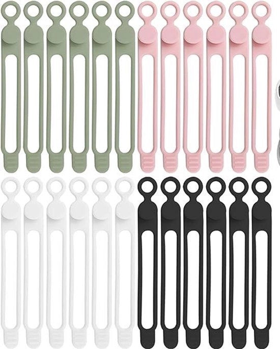 24 pezzi di leganti in silicone per avvolgere cavi di cuffie, cariche per telefoni, cavi di computer, leganti per cavi riciclabili per uso domestico, ufficio, cucina e scuola (4 colori)