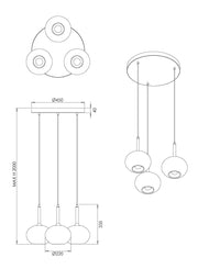Lampada a Sospensione Edolo Ø450mm in metallo e vetro borosilicato Ambra, 3x E27 40W, IP20, Classe 1 - Design Moderno per Interni
