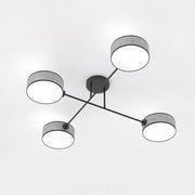 Lampada a sospensione Maga a quattro luci in metallo nero e tessuto grigio