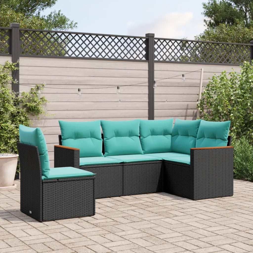 Set Divani da Giardino 5 pz con Cuscini Nero in Polyrattan 3225973