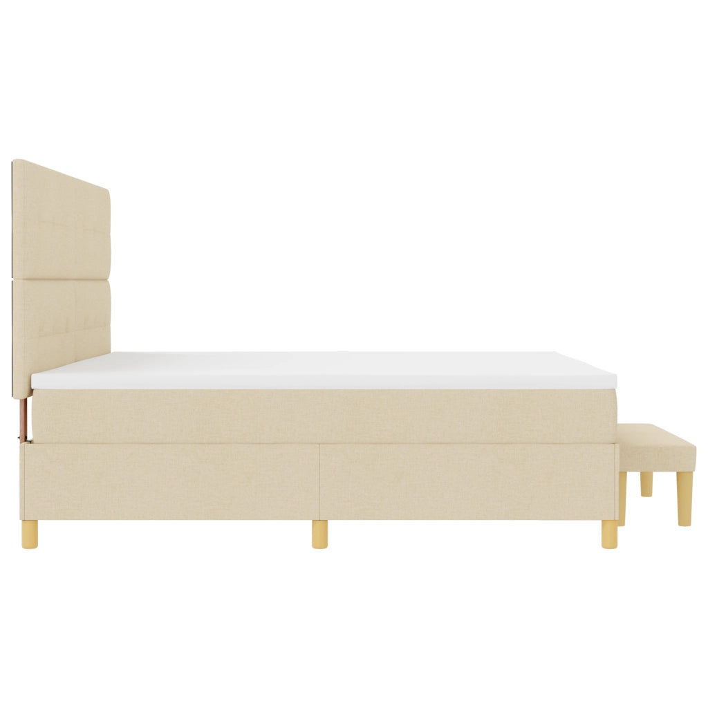Letto Box Spring con Materasso e Panchetta Crema 200x200 cm Tessuto