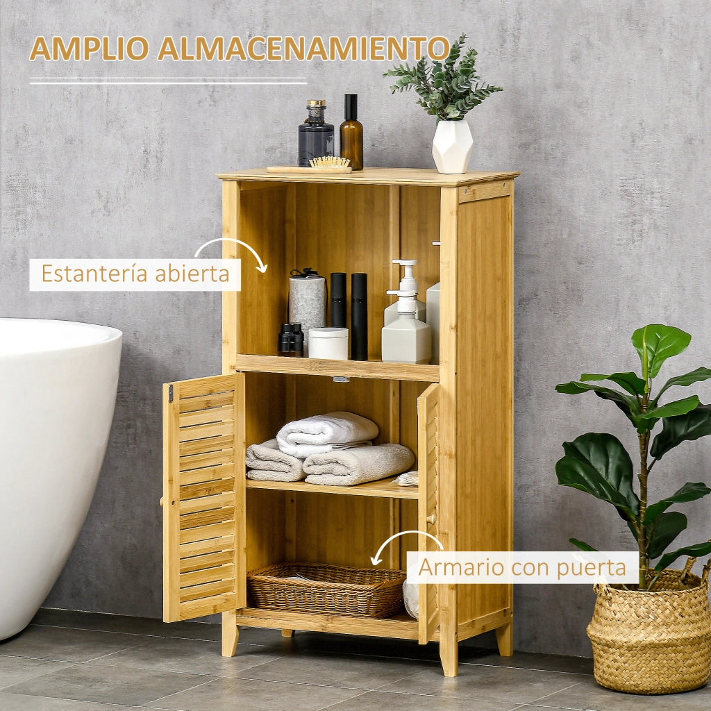 Mobiletto da bagno in bamb¨´ con ante e ripiano ¨C zephmum ¨C 50x25,5x92 cm naturale