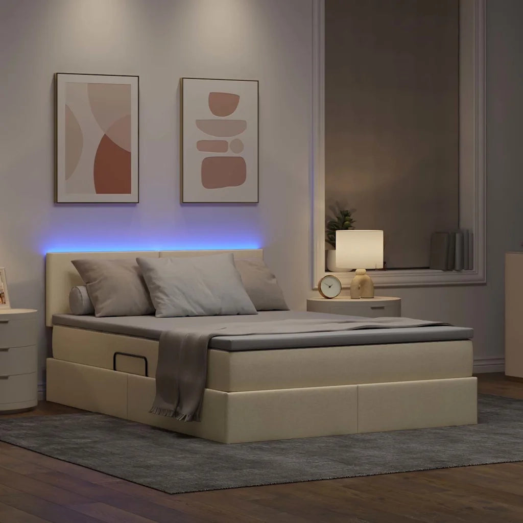 Letto con contenitore LED e materasso Crema 140 x 190 cm