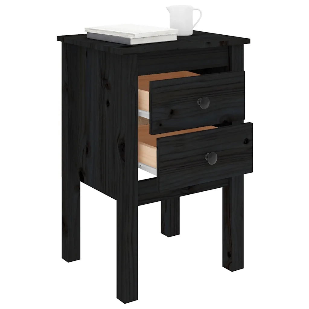 Comodini 2 pz Nera 40x35x61,5 cm in Legno Massello di Pino cod mxl 30426