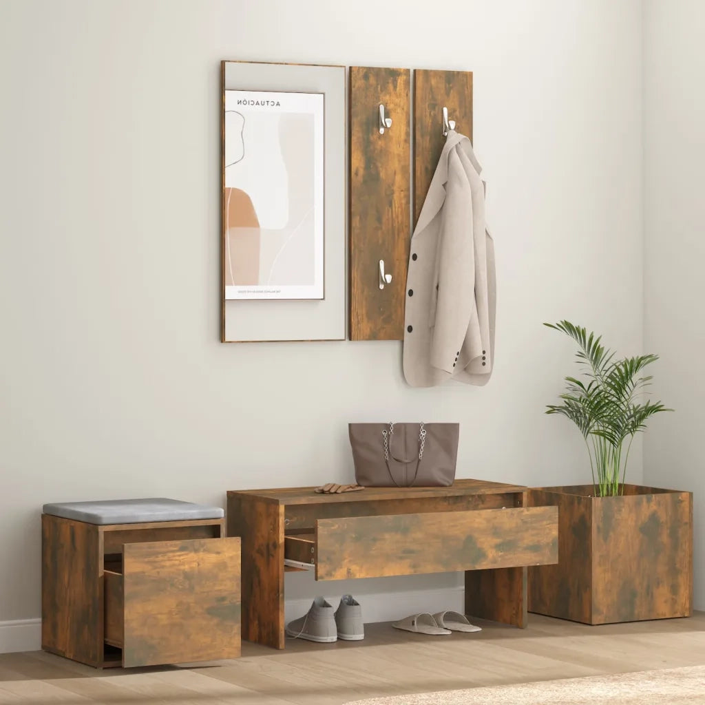 Set di Mobili da Corridoio Rovere Fumo in Legno Multistrato 3120200