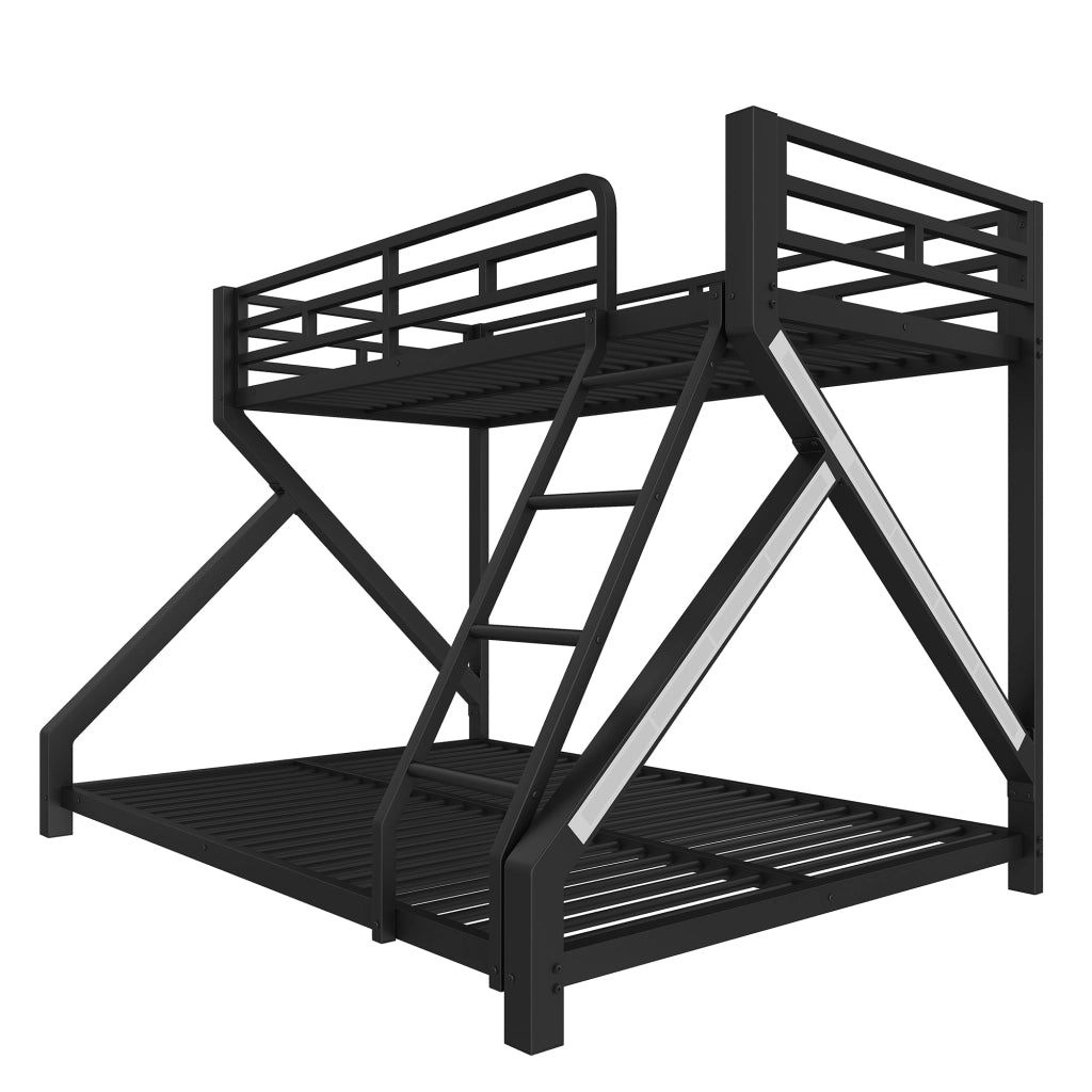 Letto a Castello 90x200 cm e 140x200 cm; LED e Scala - in Metallo - Nero