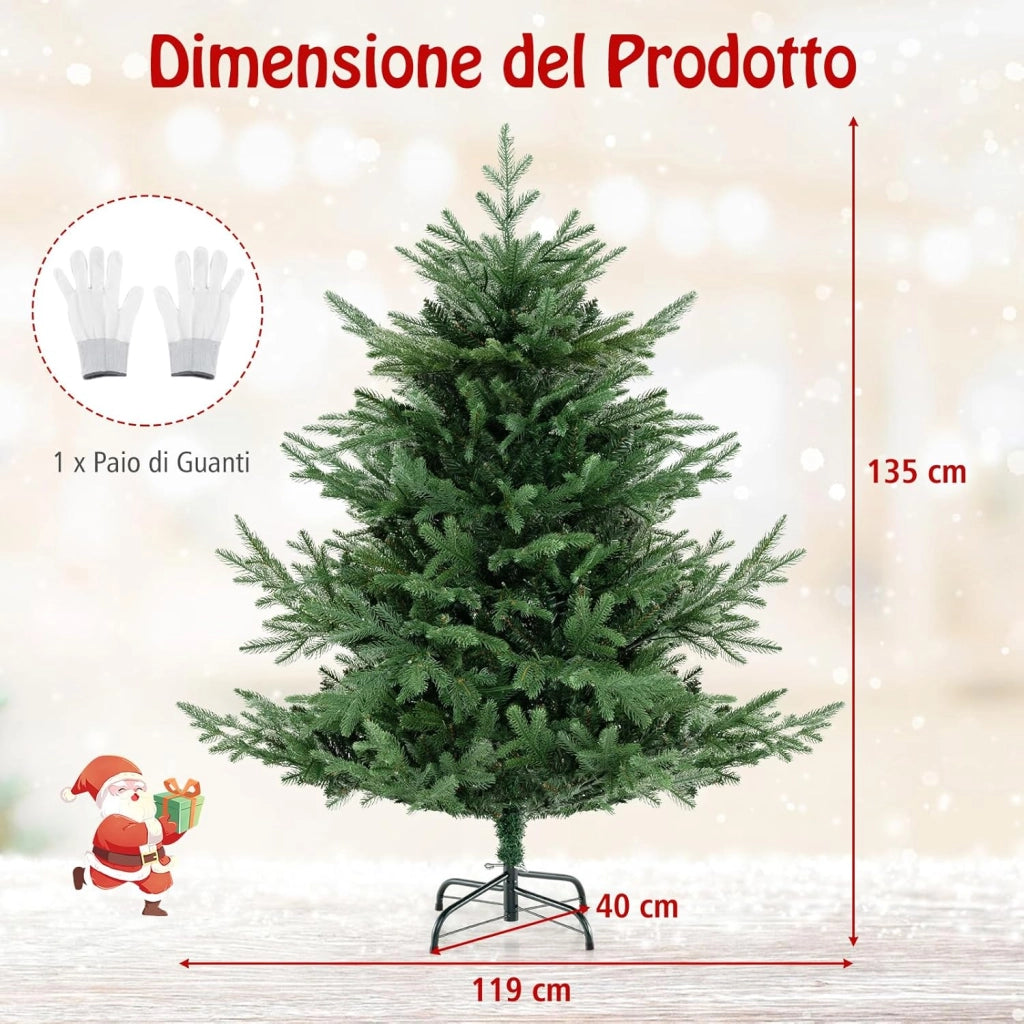 Albero di Natale Artificiale 135/180 CM, Albero di Natale con 160/240 Luci LED Bianche Calde, 442/778 Punte di Rami e Foglie Miste in PE & PVC, Ideale per Casa e Ufficio (135 CM)
