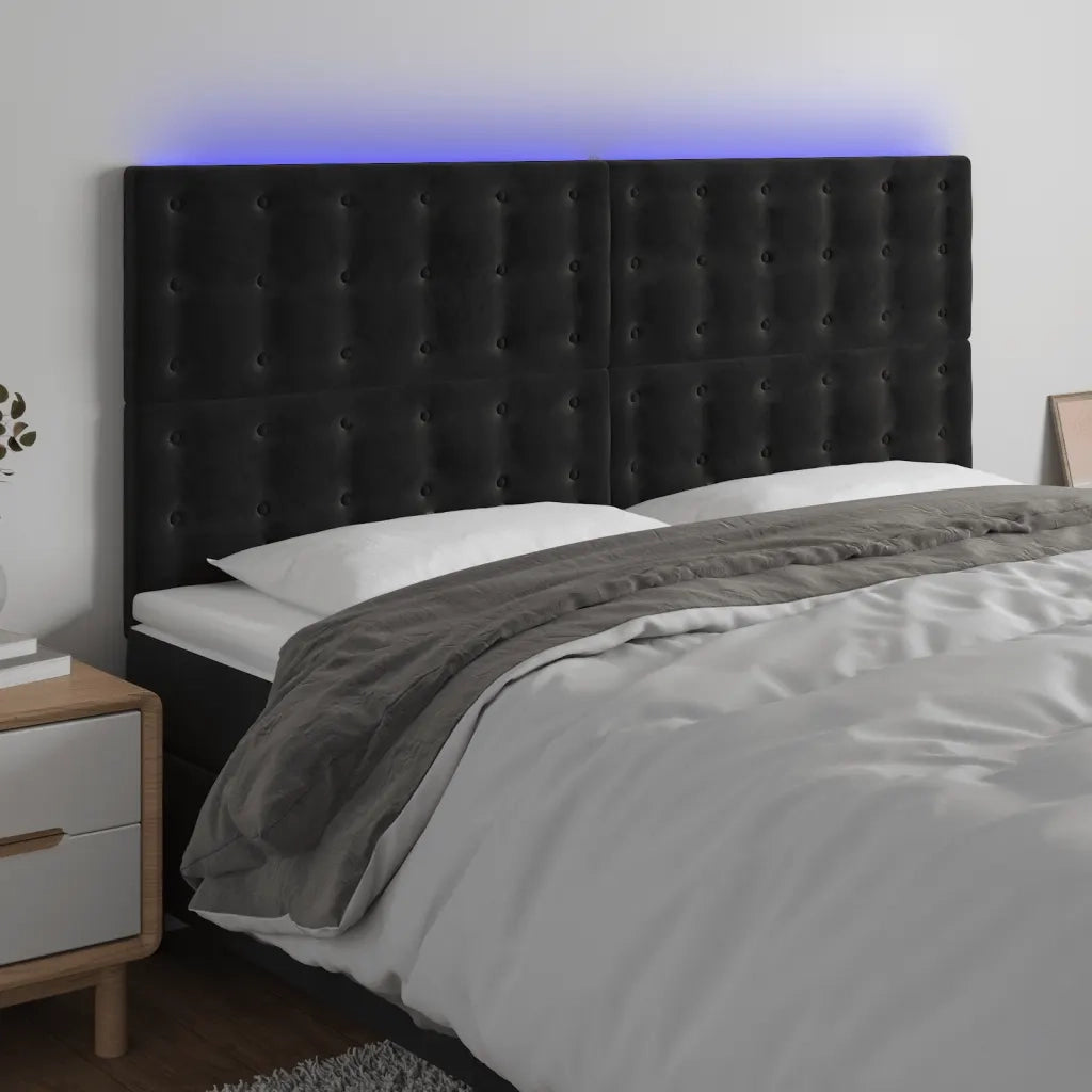 Testiera | Testata a LED Nera 180x5x118/128 cm in Velluto