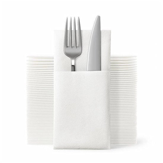 Serviette da Tavola 50 Unità - Portaserviette - Tessuto di Lino - Festa di Matrimonio - Serviette Pre-faldate - Tasca per Utensili Integrata - Serviette da Caffè
