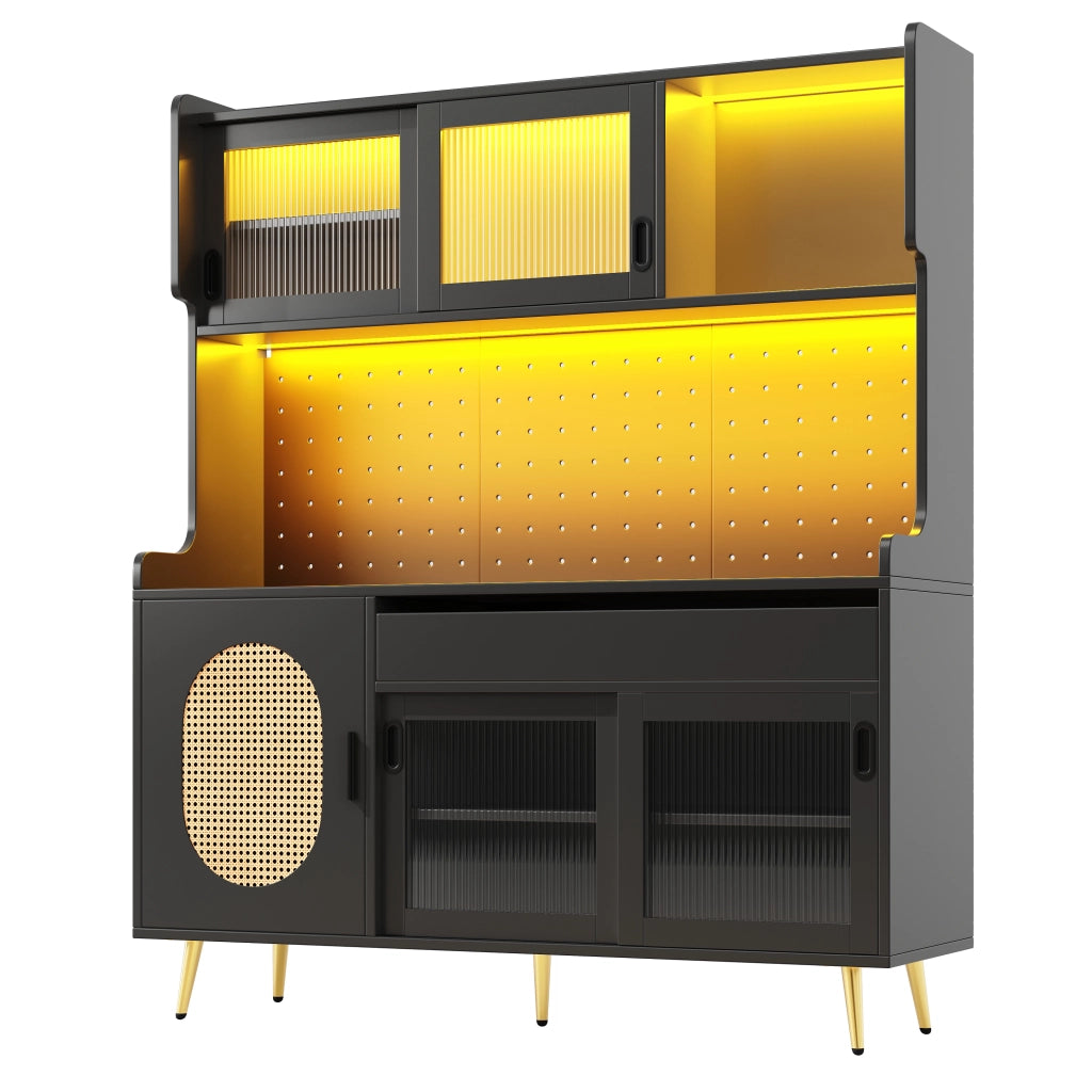 Credenza Buffet con Ante e LED ¨C MINIMAL ¨C Legno Marrone/Nero, 145x39x171