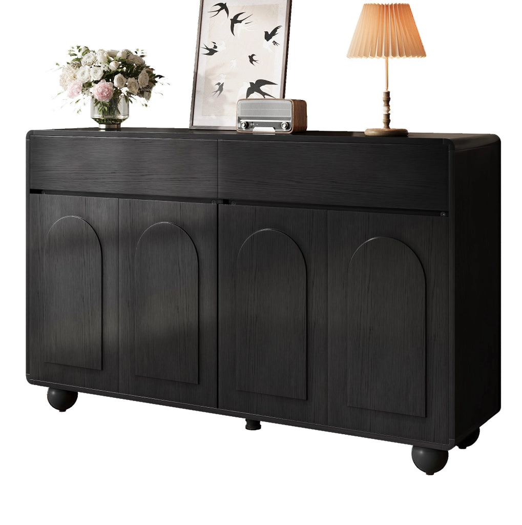 Madia nera 140x38x89 cm con 2 cassetti; 4 ante e ripiani regolabili HOMVRA