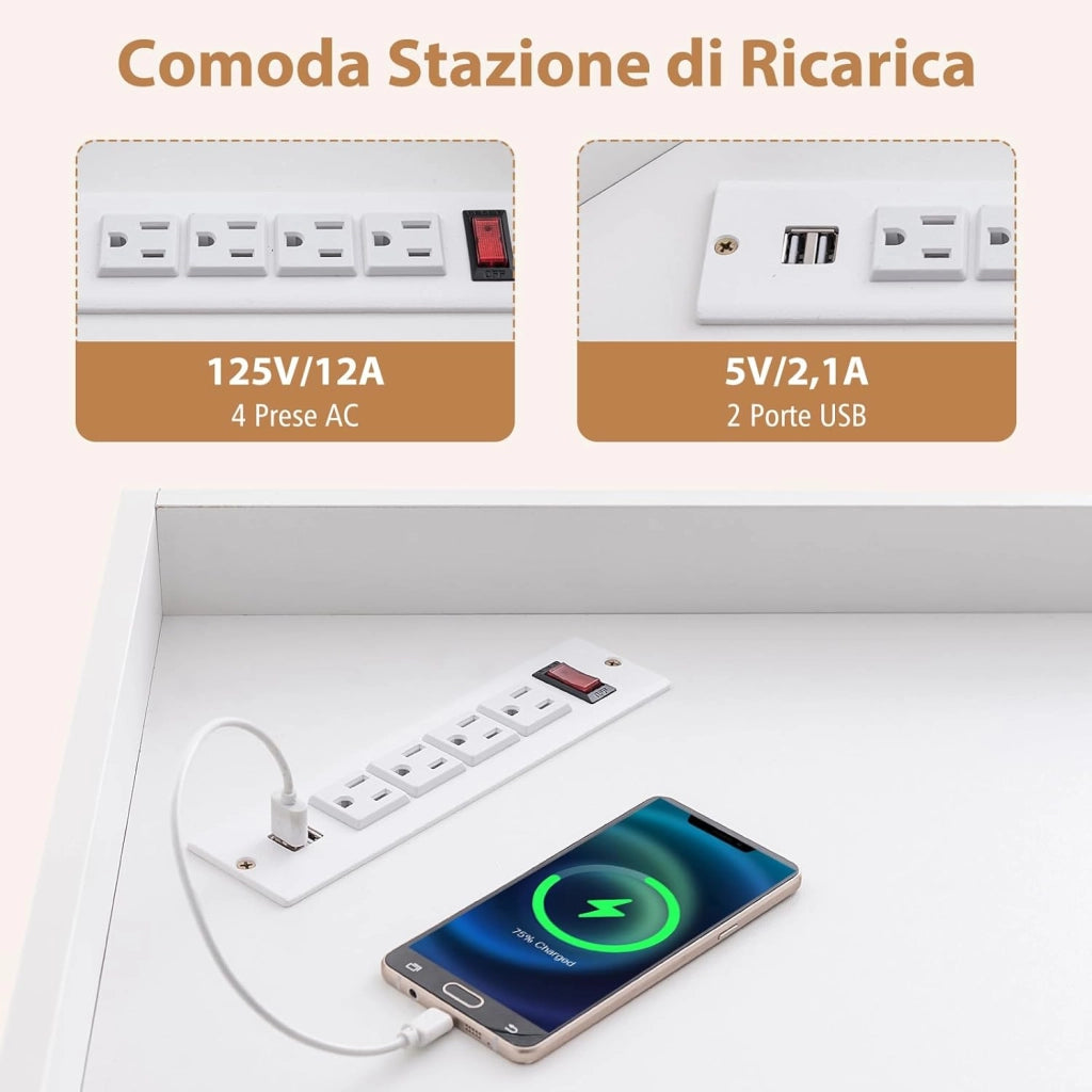 Mobile ad Angolo a 3 Livelli in Legno, Libreria Angolare Aperta con Stazione di Ricarica 9 Cubi 2 Porte USB e 4 Prese, Adatto per Spazi Ridotti, 51x71,5x86 cm (Bianco)