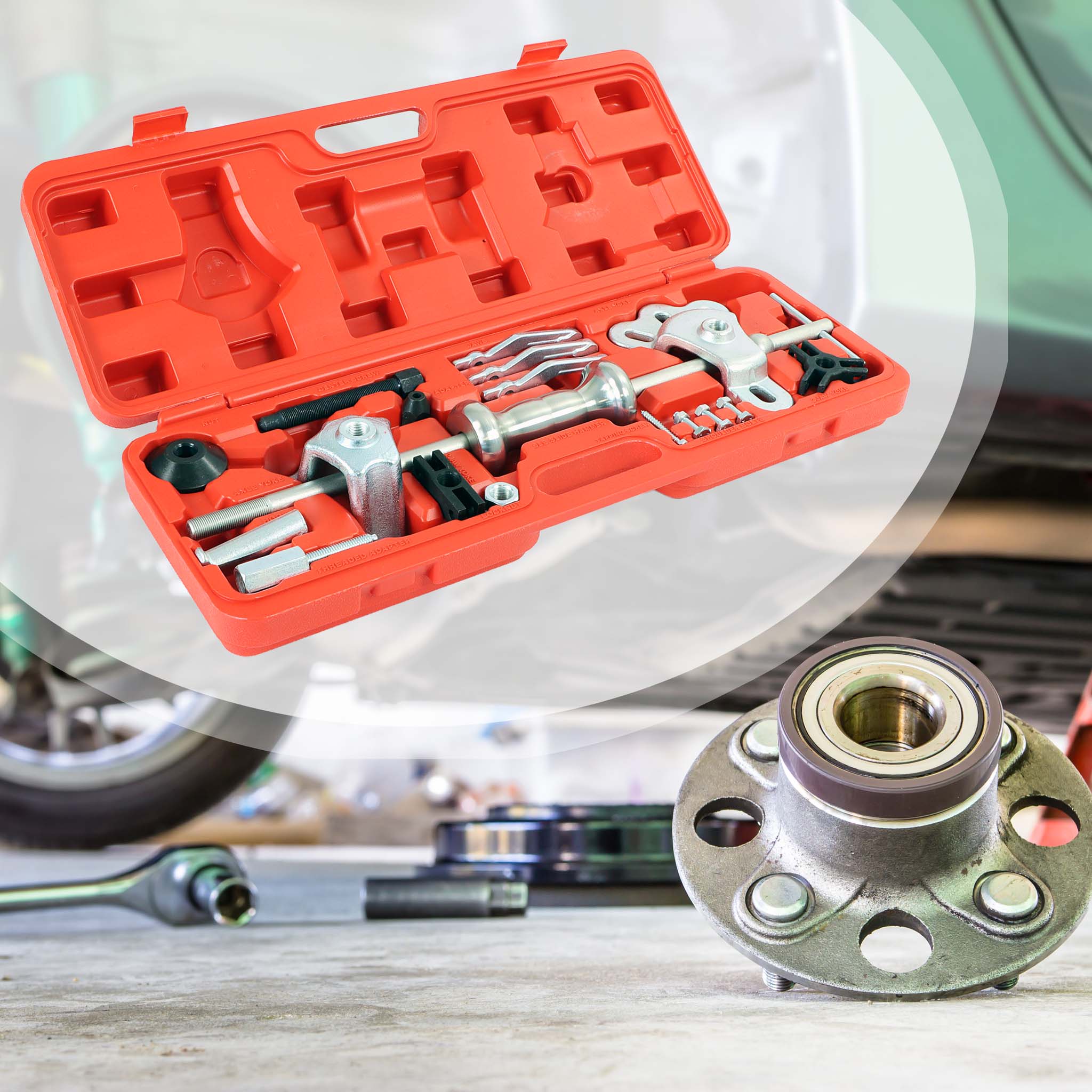 Set estrattore per cuscinetti mozzi ruota 4 e 5 fori con martello scorrevole