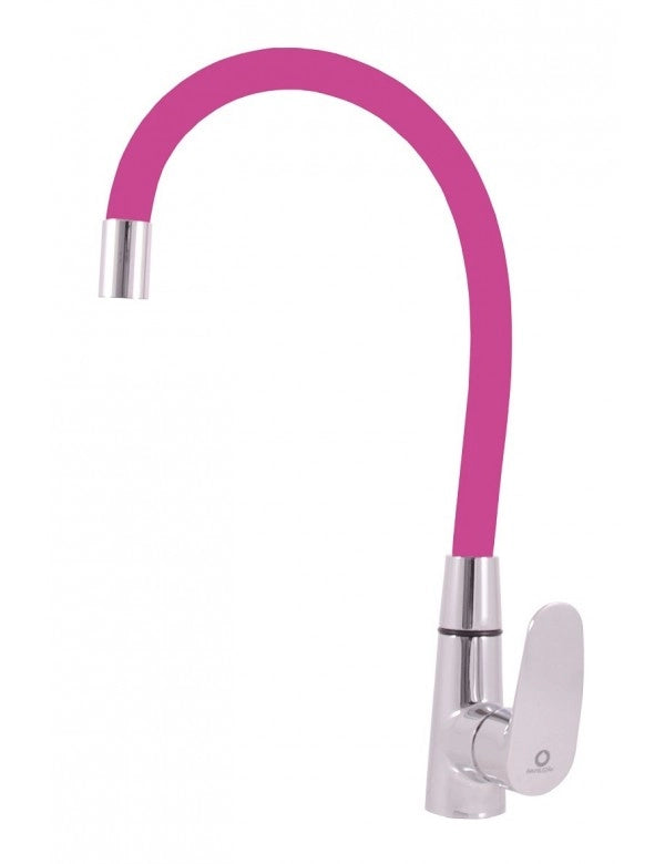 AMUR Miscelatore Lavello Alta Flessibile Memory Foam in Ottone Cromato Rosa