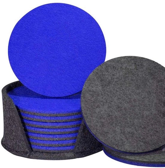 Set di 8 sottopanchine in veltro con supporto per sottopanchine, sottopanchine a forma rotonda liscia su entrambi i lati, spessore 5 mm di veltro, tappeti di assorbimento robusti (blu, grigio)