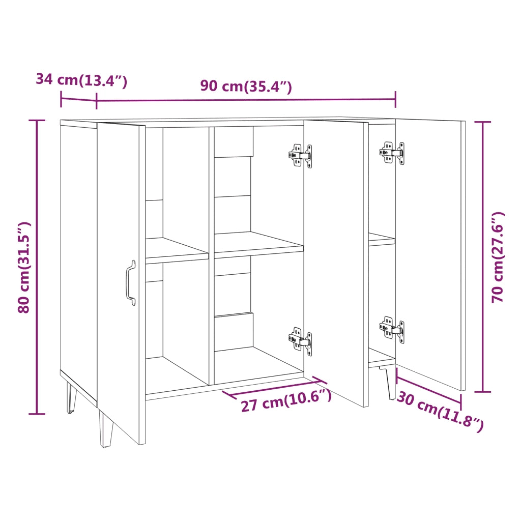 Credenza Rovere Sonoma 90x34x80 cm in Legno Multistrato 812504