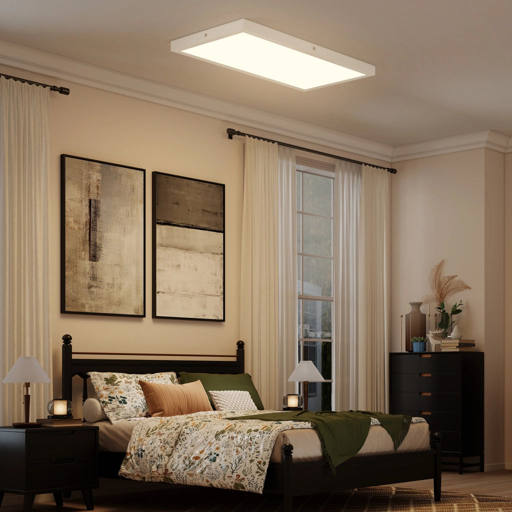 Set 2 Plafoniere LED Sottili e Minimal 60x30x3,7 cm con Colore Regolabile in Acciaio e Plastica Bianco