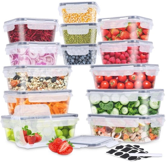 Contenitori alimentari con coperchi, 14 pezzi di contenitori da cucina, contenitori alimentari con coperchi, resistente al lavastoviglie, resistente al forno a microonde e al congelatore, impermeabili, ermetici, BPA liberi