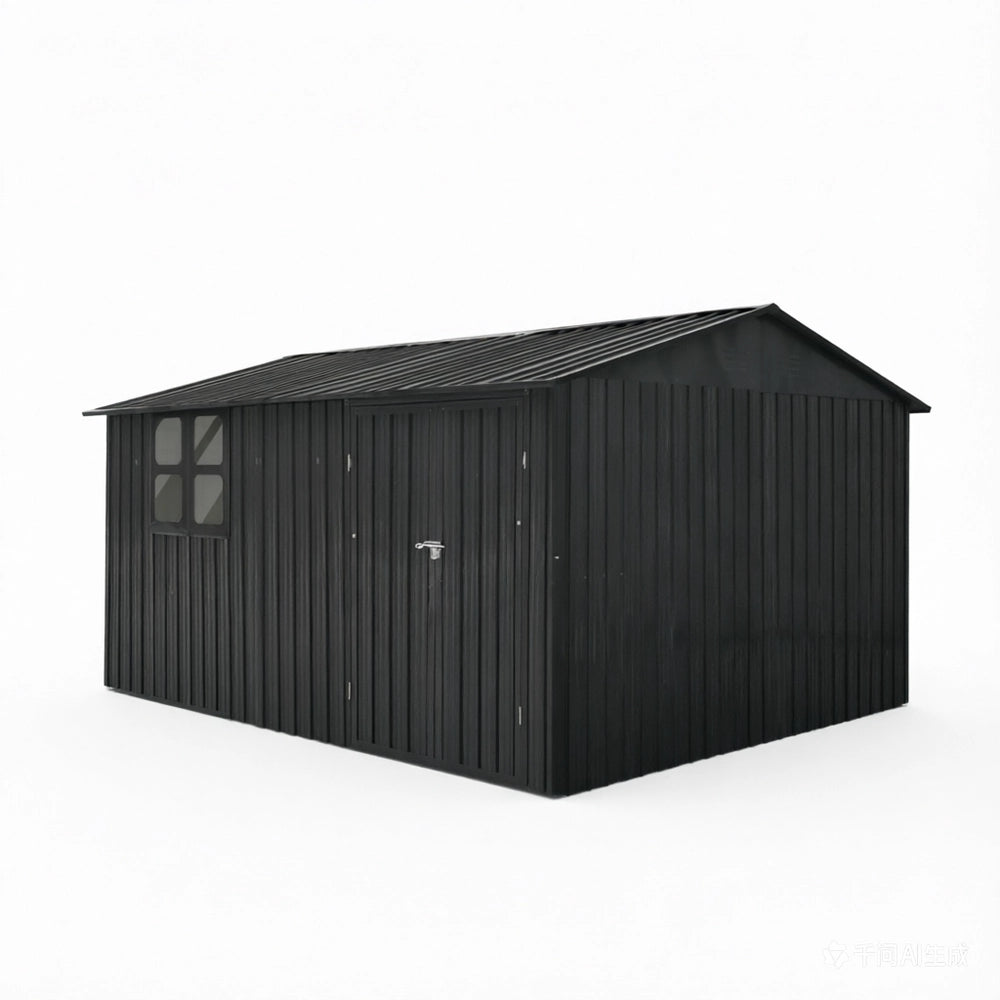 Casetta da Giardino in Metallo con Porta, Finestra e Serratura ¨C MINIMAL ¨C Nero, 362x285.5 cm