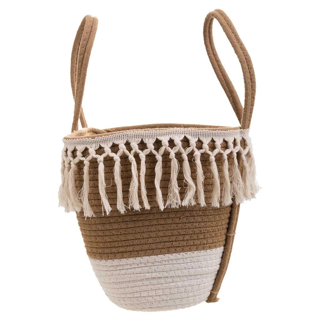Cesto in corda intrecciata bianca 43x28x28h