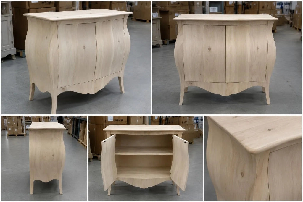 Credenza sagomata 2 porte legno grezzo 120x54x94 (2146) - Mobili 2G
